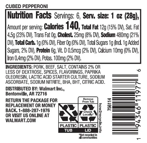 Prima Della Cubed Pepperoni, Serving Size 1oz, 6g Protein per Serving, 6oz Plastic Cup (Refrigerated) thumbnail 4