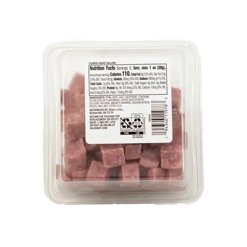 Prima Della Cubed Hard Salami, Serving Size 1oz, 6g Protein per Serving, 6oz Plastic Cup (Cubed, Refrigerated) thumbnail 2