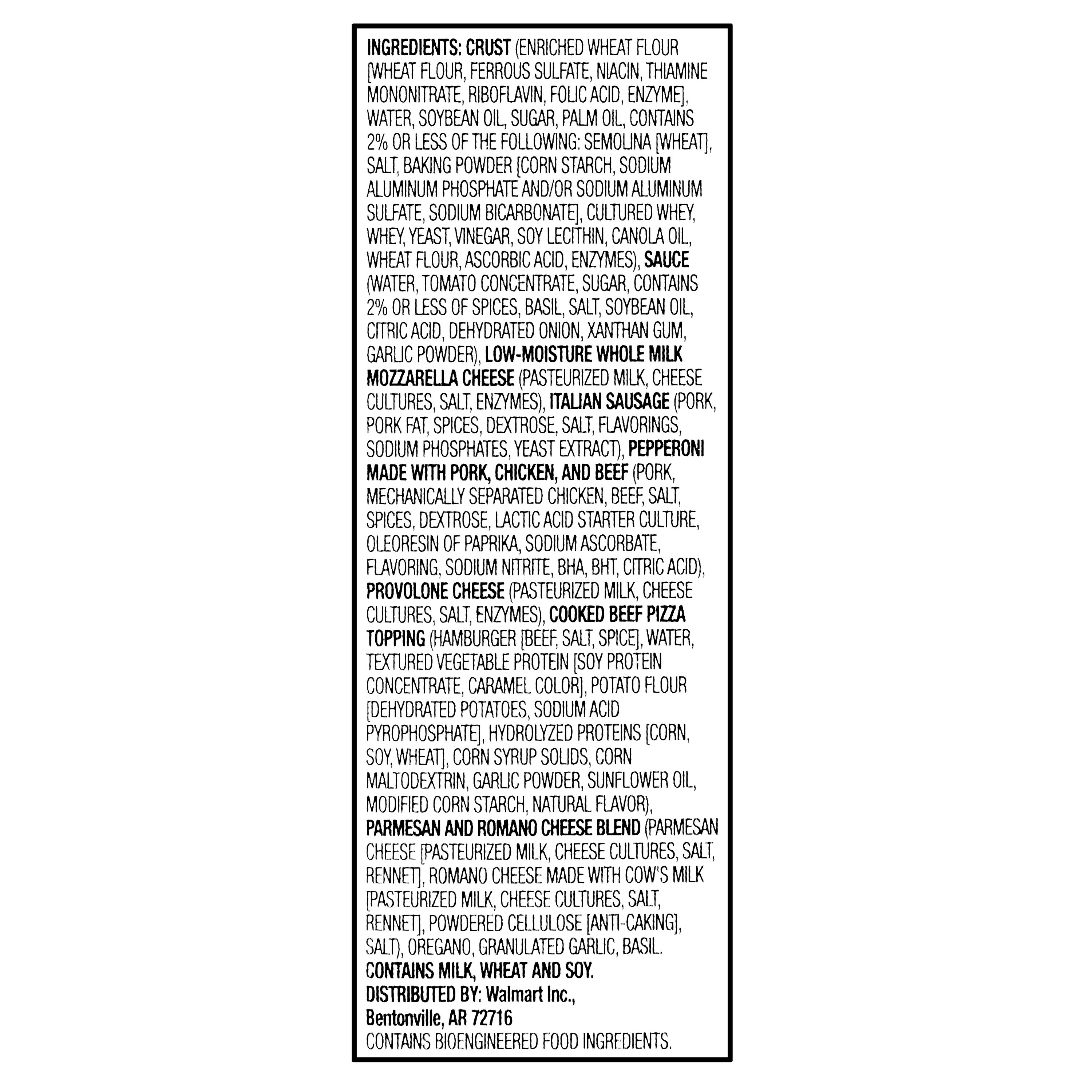 Great Value Thin Crust Three Meat Pizza, Tomato Basil Garlic Sauce, 17.8 oz (Frozen) thumbnail 4