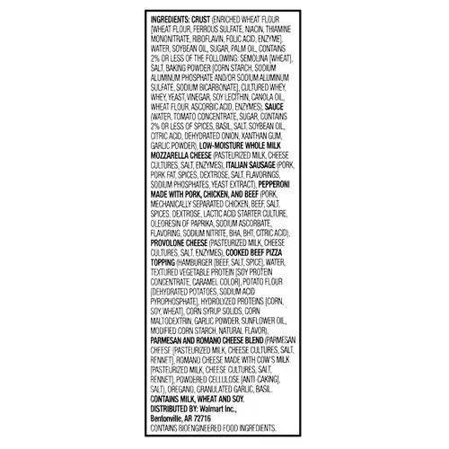 Great Value Thin Crust Three Meat Pizza, Tomato Basil Garlic Sauce, 17.8 oz (Frozen) thumbnail 4