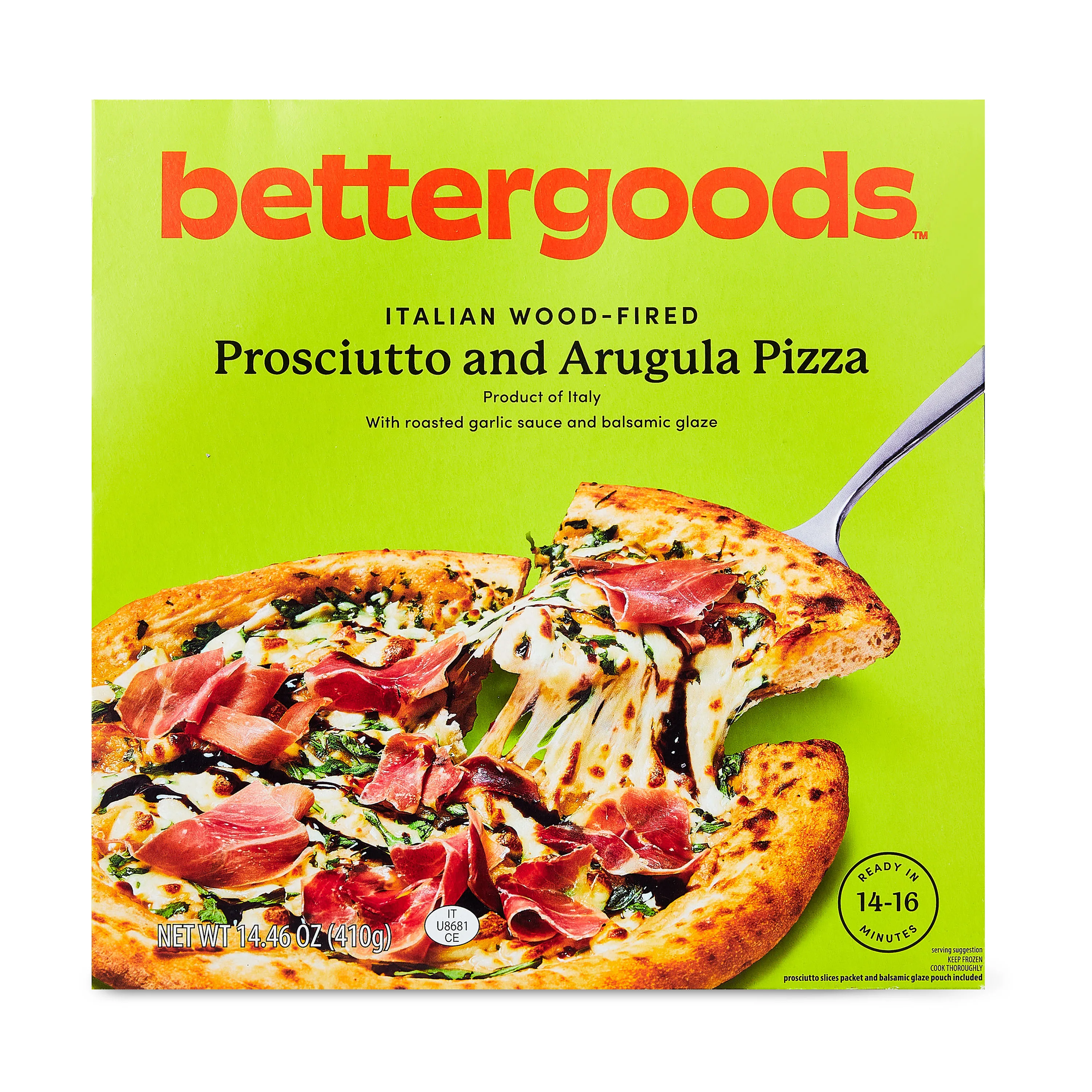 bettergoods Italian Wood-Fired Prosciutto and Arugula Pizza, 14.46 oz (Frozen)