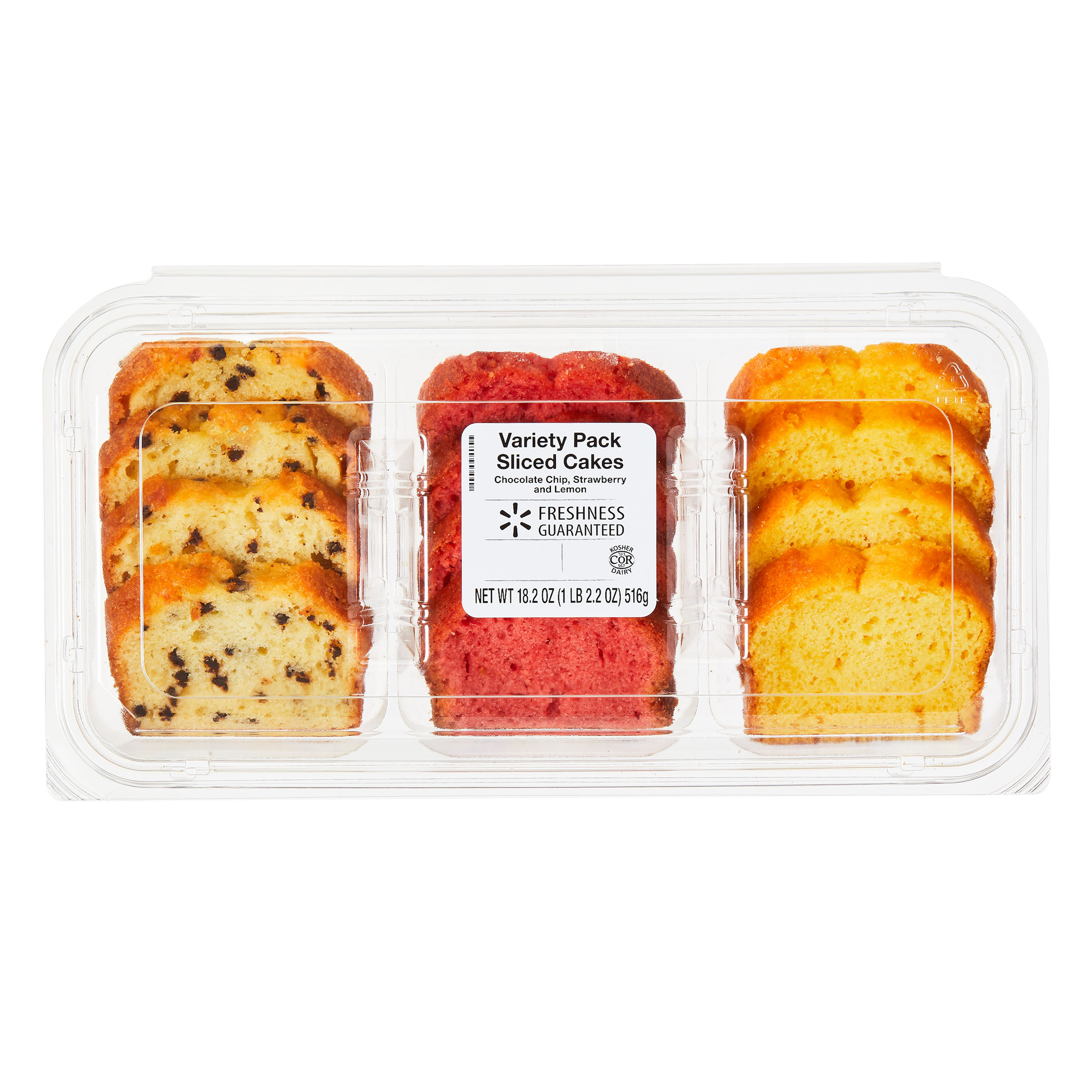 Freshness Guaranteed Chocolate Chip, Strawberry, Lemon Sliced Cake Variety Pack 18 oz, 12 Count