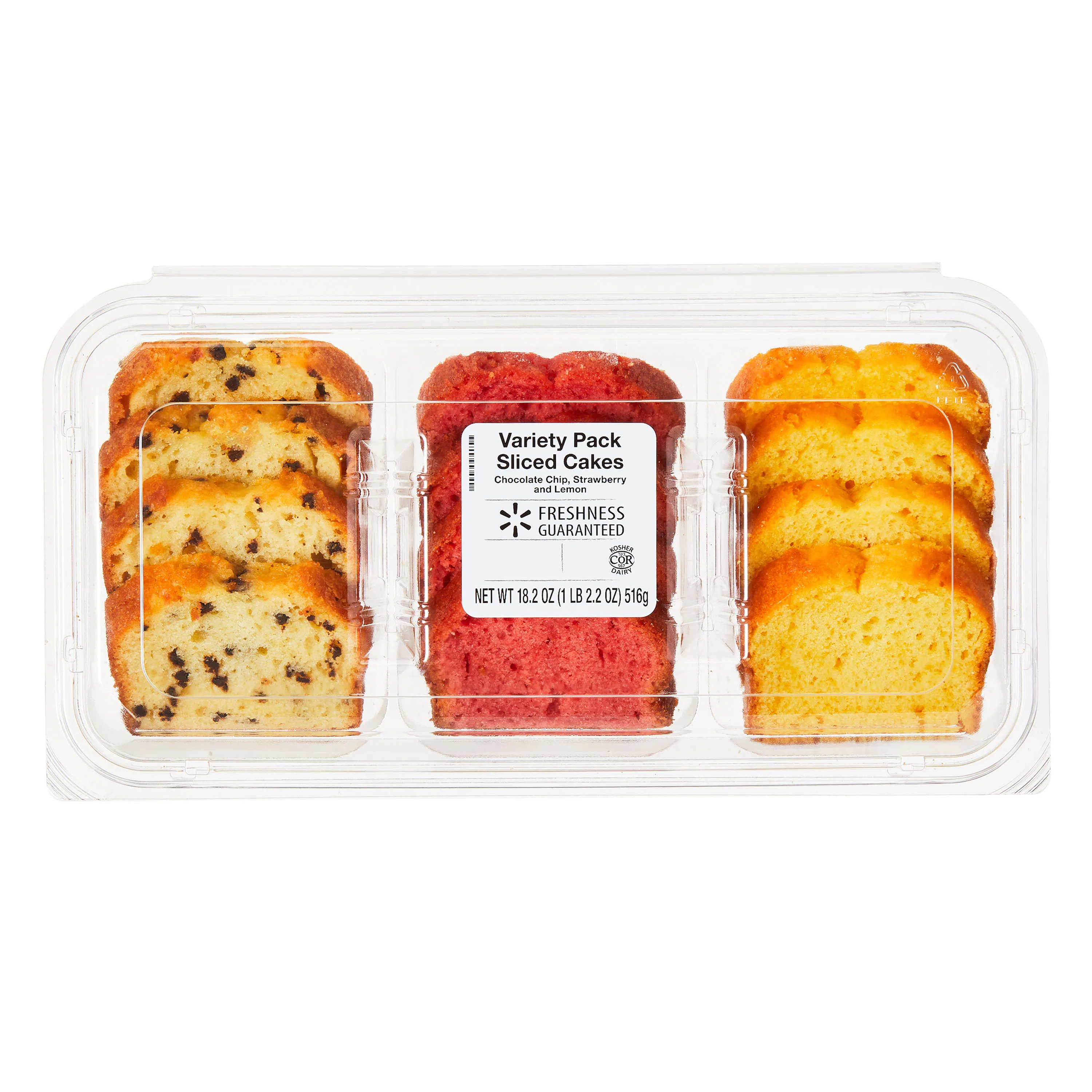 Freshness Guaranteed Chocolate Chip, Strawberry, Lemon Sliced Cake Variety Pack 18 oz, 12 Count