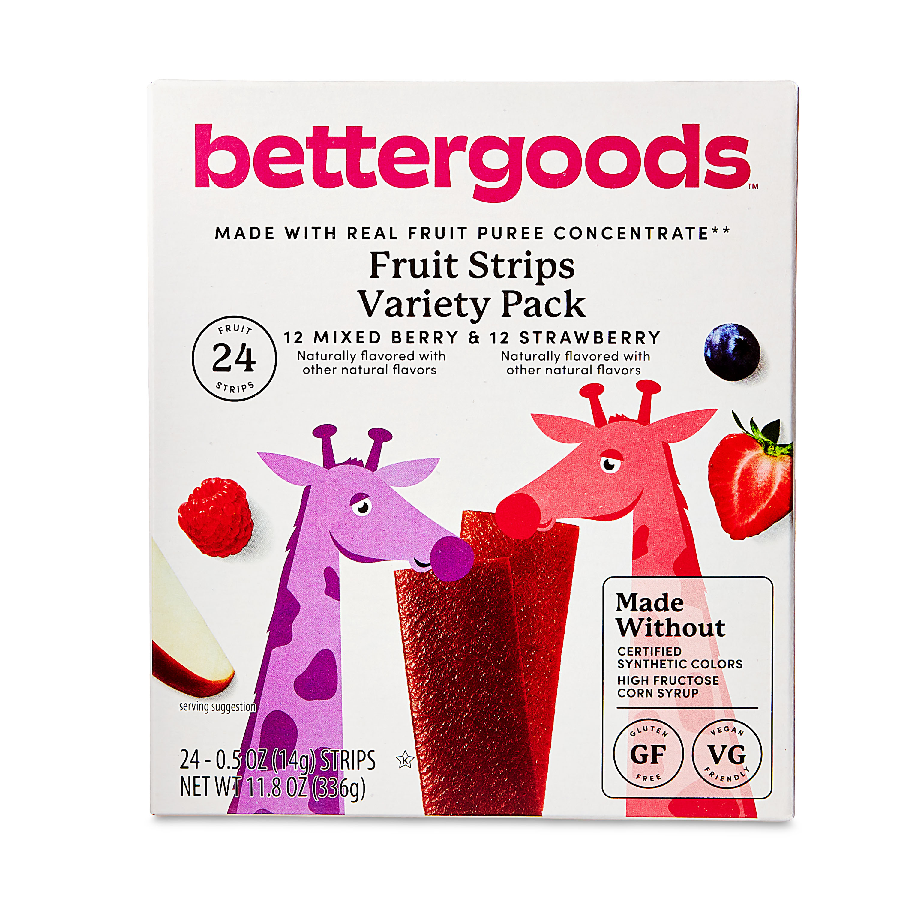 bettergoods Mixed Berry and Strawberry Fruit Strips Variety Pack, 0.5 oz, 24 Count