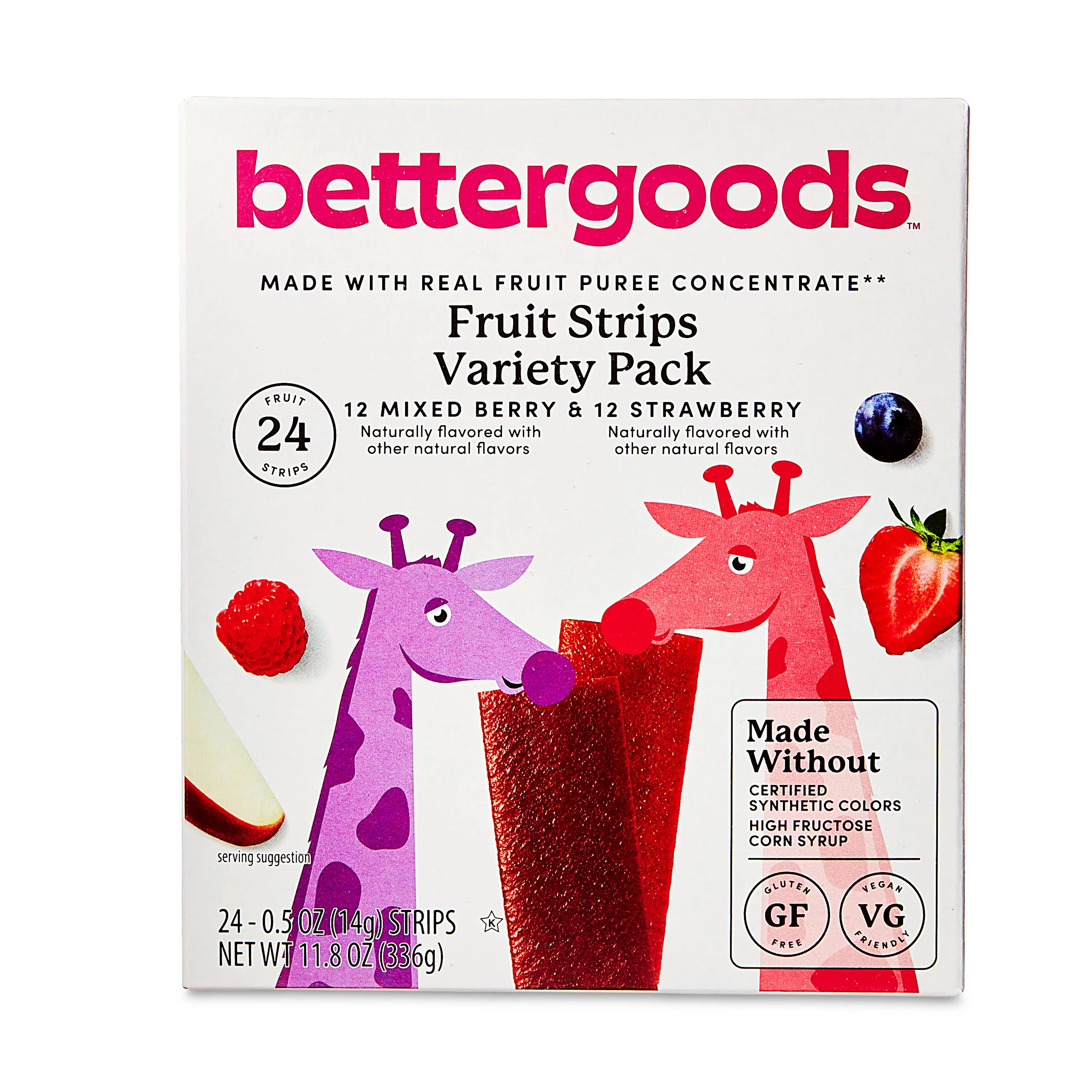bettergoods Mixed Berry and Strawberry Fruit Strips Variety Pack, 0.5 oz, 24 Count