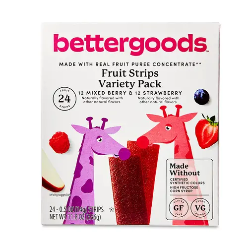 bettergoods Mixed Berry and Strawberry Fruit Strips Variety Pack, 0.5 oz, 24 Count