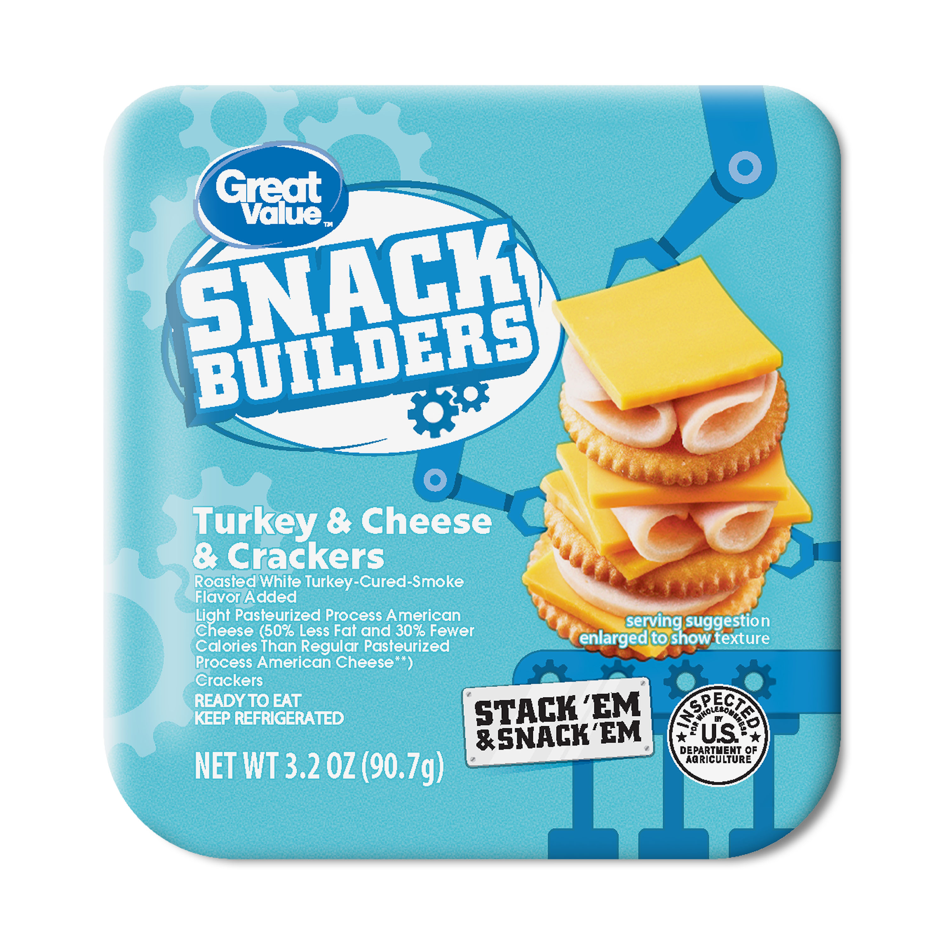 Great Value Turkey and Cheese Snack Builders, 3.20 oz (Refrigerated)