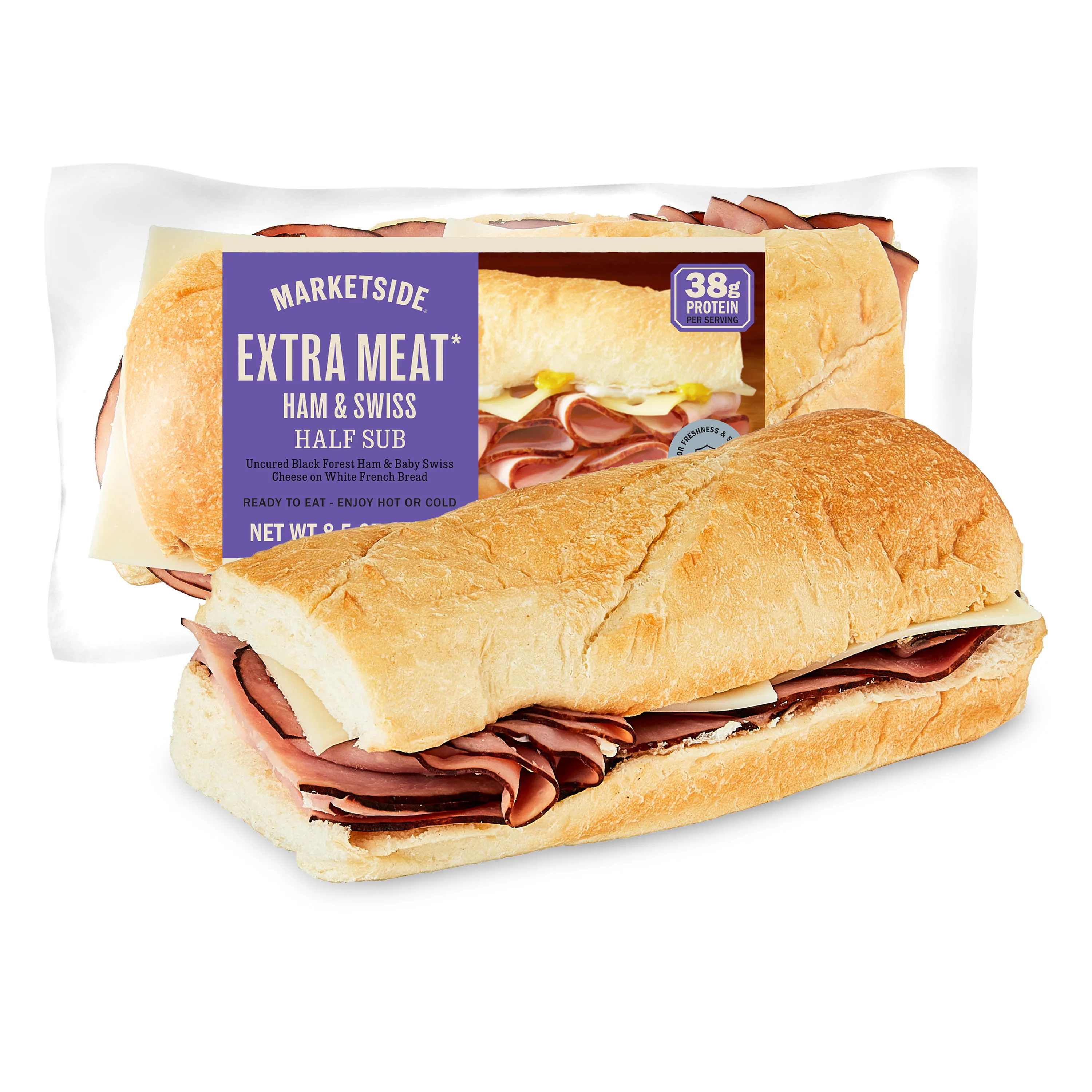 Marketside Extra Meat Ham & Swiss Sub Sandwich, Half, 8.5oz, 1 Count (Fresh)