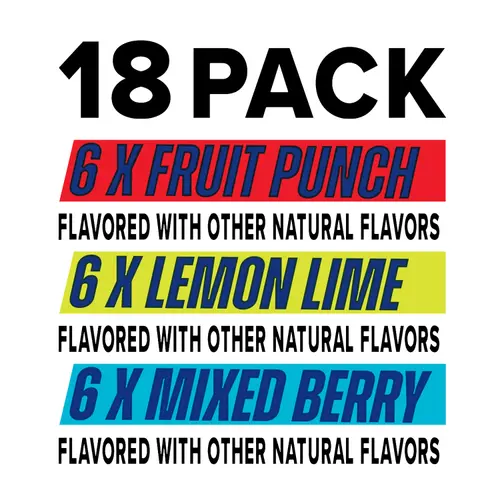 Great Value Sport Hydration Drink, Fruit Punch, Lemon Lime & Mixed Berry, 12 fl oz, 18 Bottles thumbnail 3