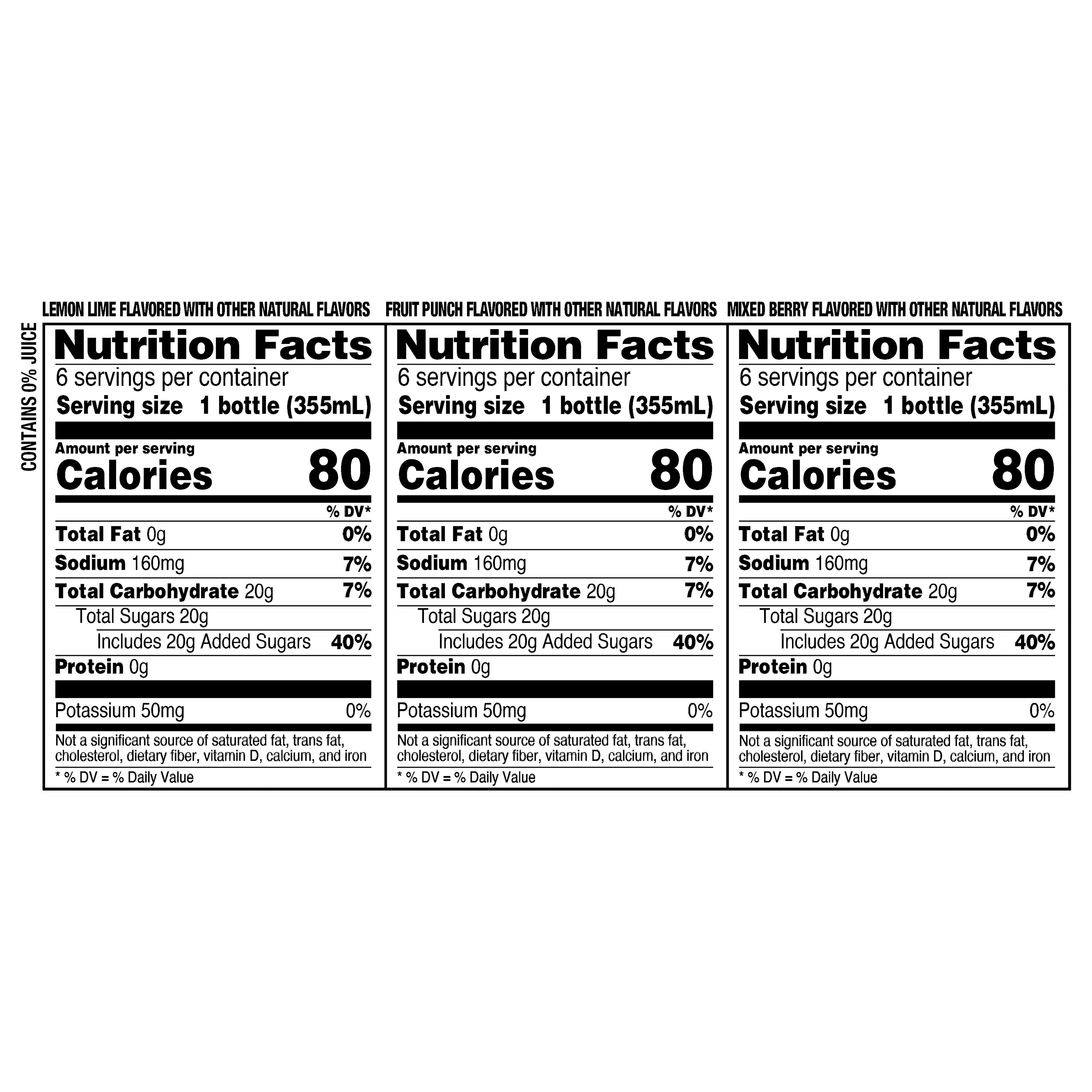 Great Value Sport Hydration Drink, Fruit Punch, Lemon Lime & Mixed Berry, 12 fl oz, 18 Bottles thumbnail 4