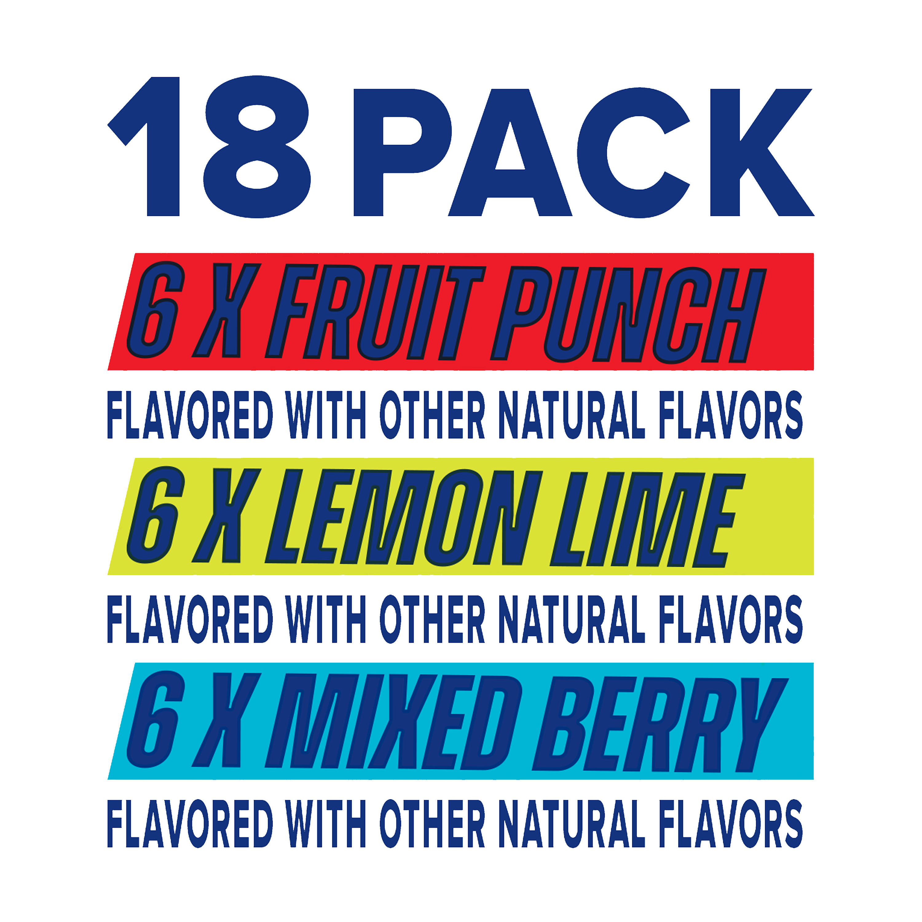 Great Value Zero Sugar Sport Hydration Drink, Fruit Punch, Lemon Lime & Mixed Berry, 12 fl oz, 18 Bottles thumbnail 4
