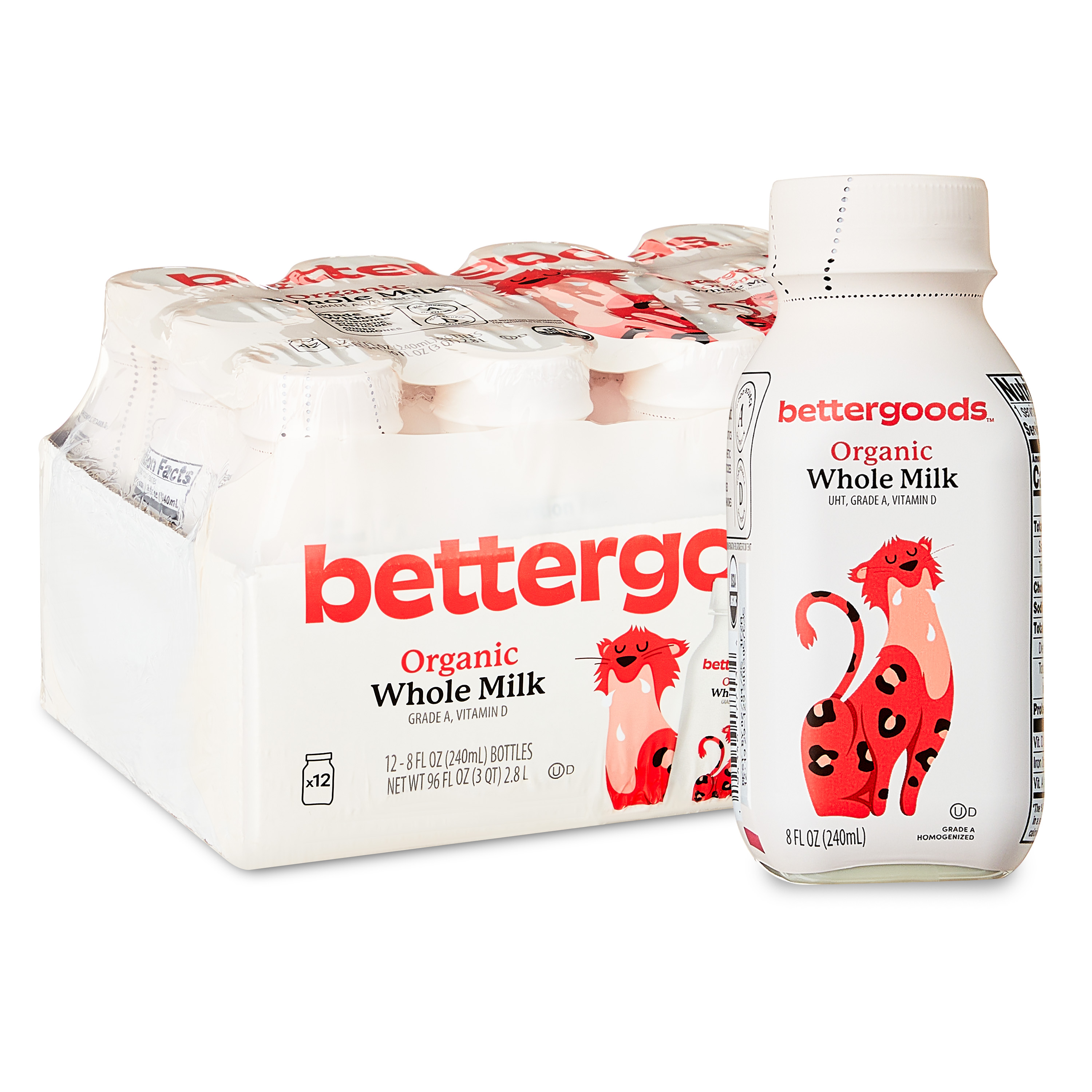 bettergoods Organic Whole Milk, 8 fl oz, 12 Count