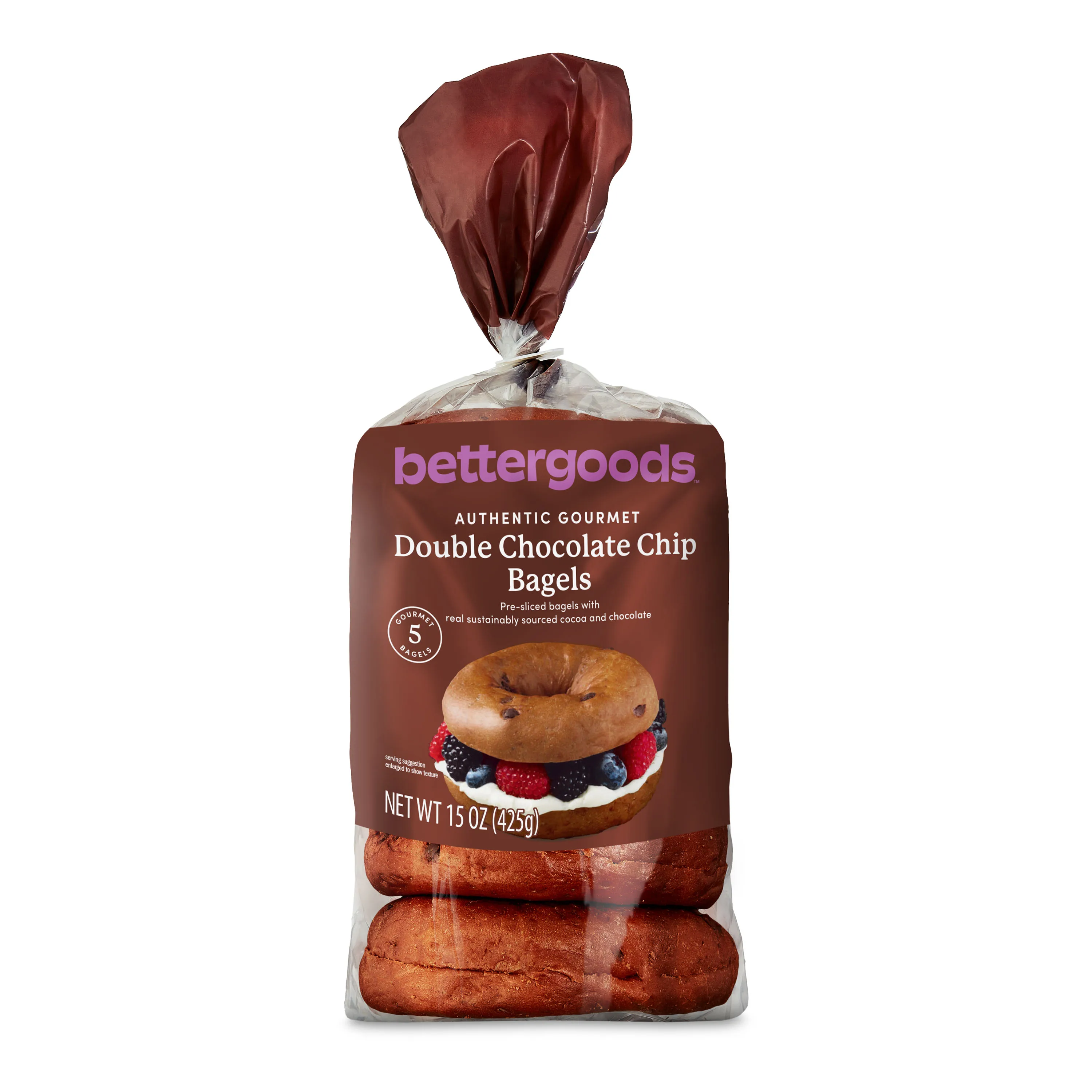bettergoods Double Chocolate Chip Bagels, 15 oz, 5 Count