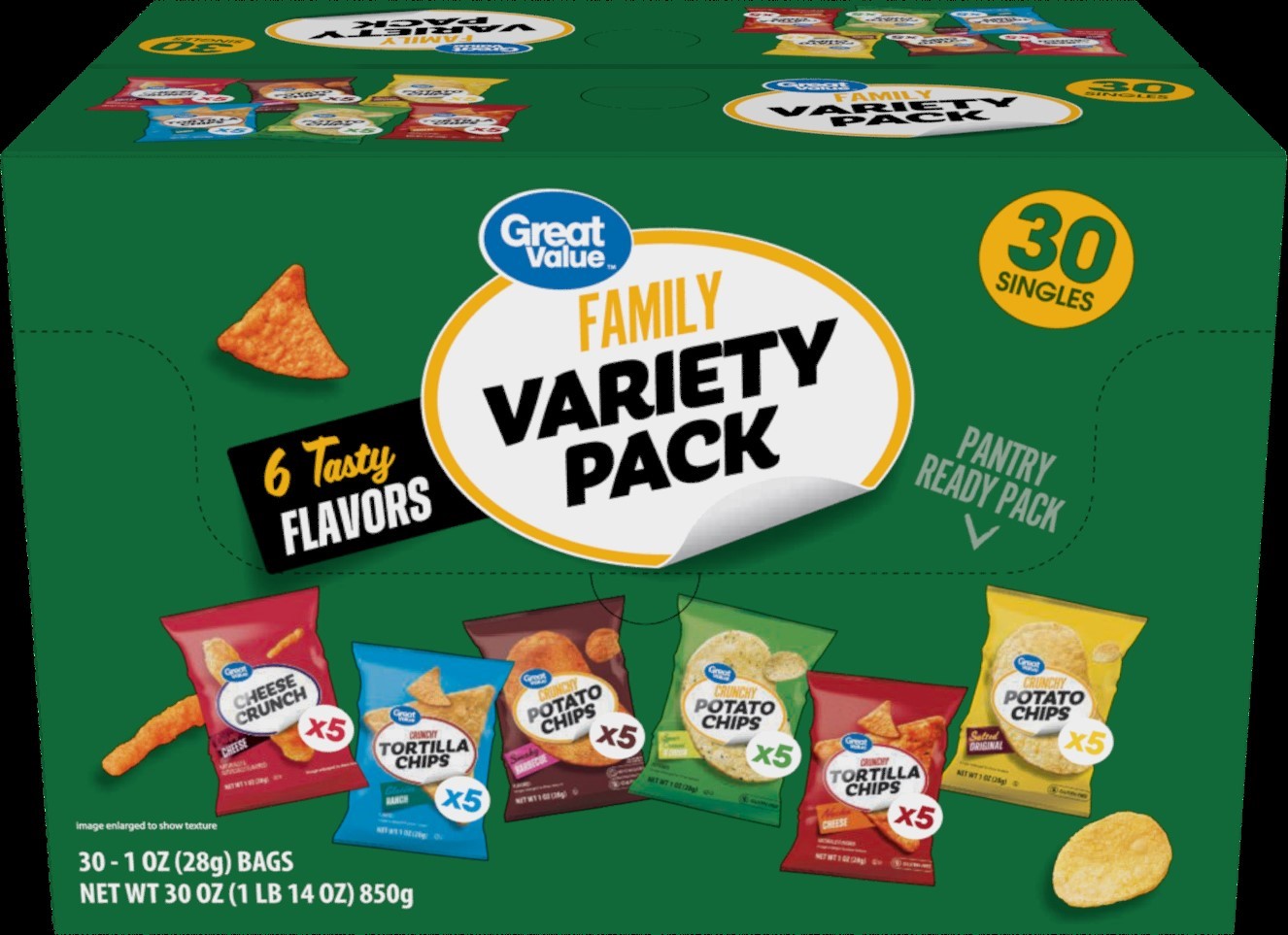 Great Value Family Variety Chips Pack, 30 Count, 1 oz