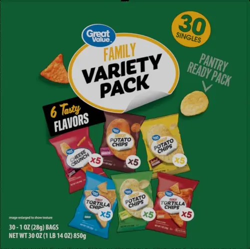 Great Value Family Variety Chips Pack, 30 Count, 1 oz thumbnail 3