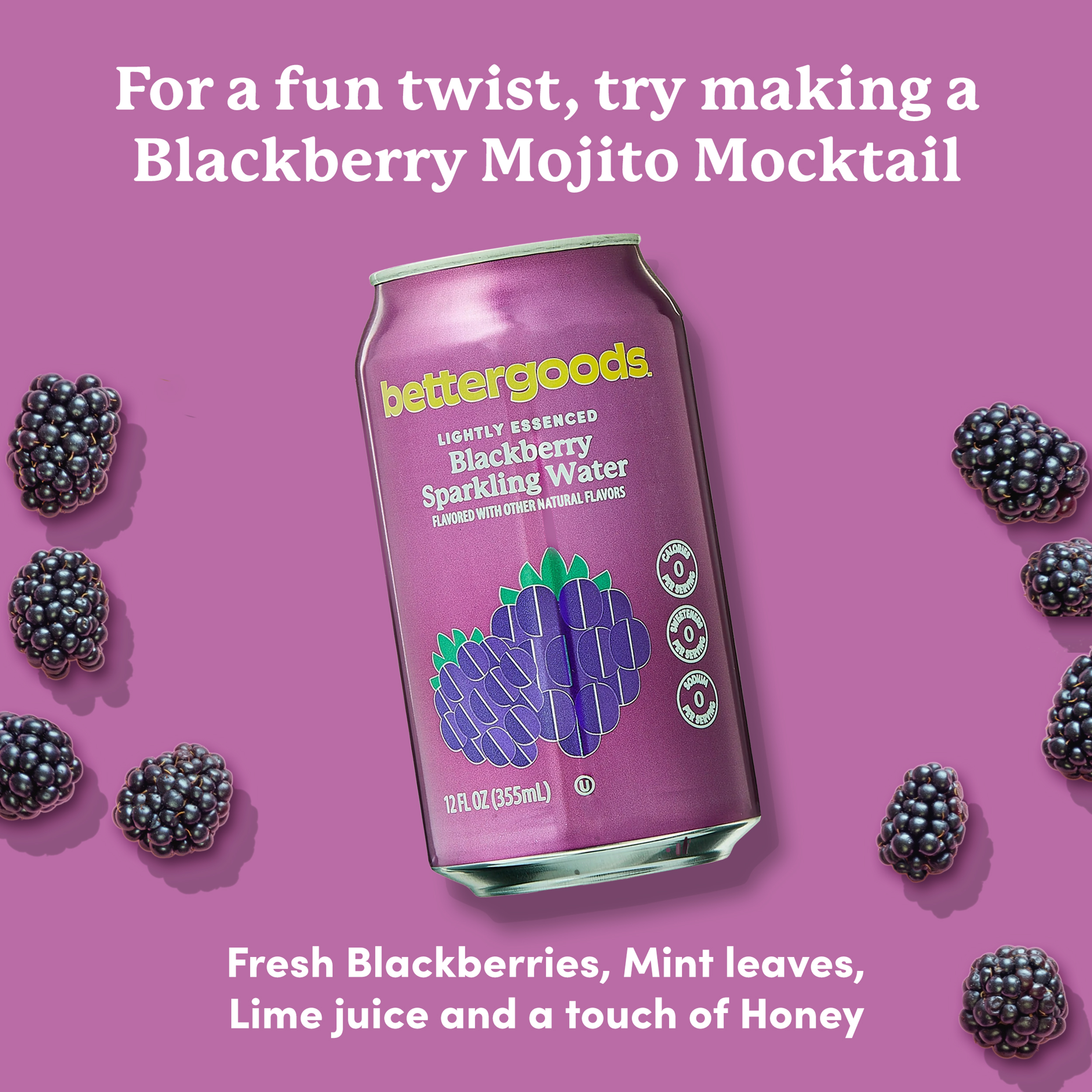 bettergoods Blackberry Flavored Sparkling Water, 12 fl oz, 8 Cans thumbnail 3
