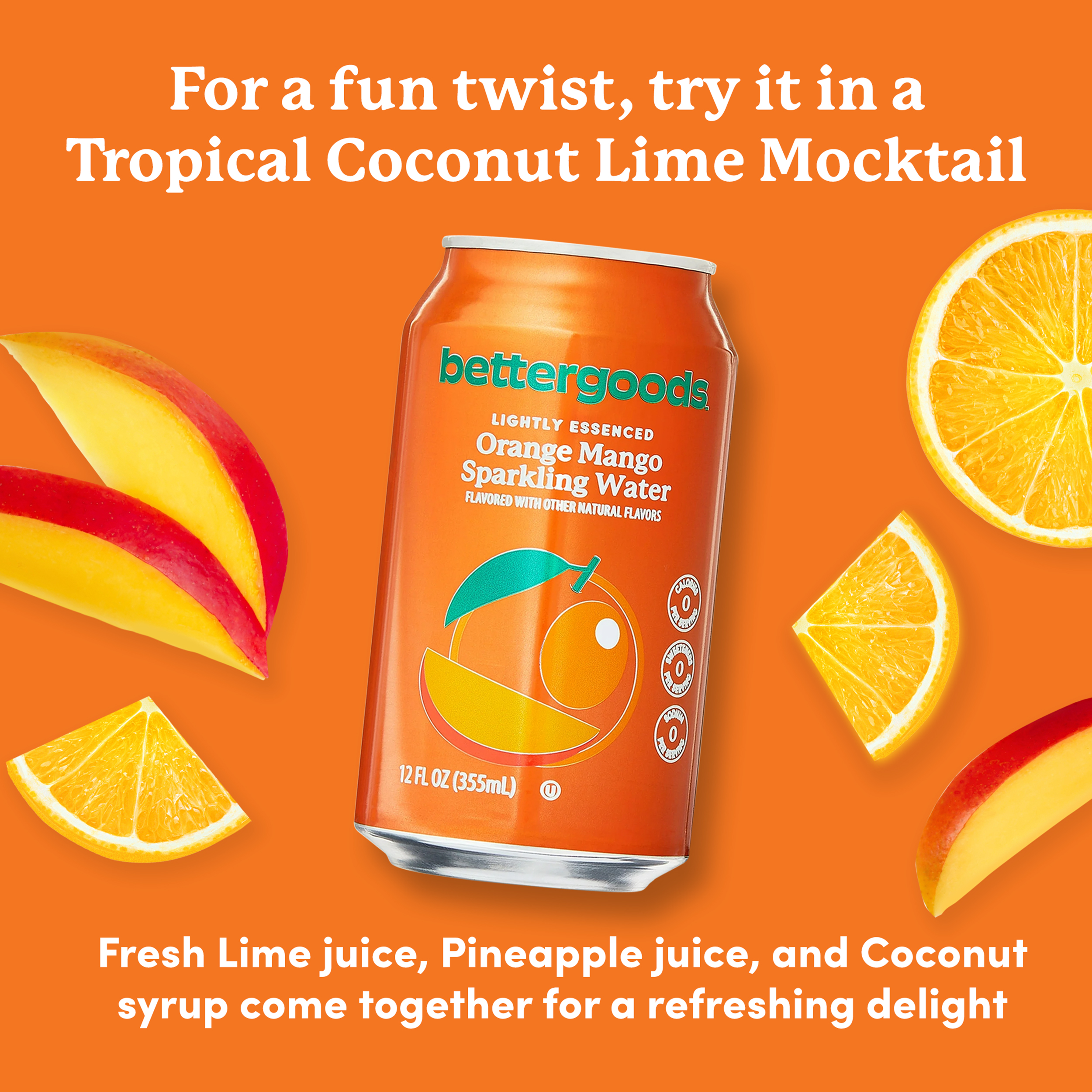 bettergoods Orange Mango Flavored Sparkling Water, 12 fl oz, 8 Cans thumbnail 3