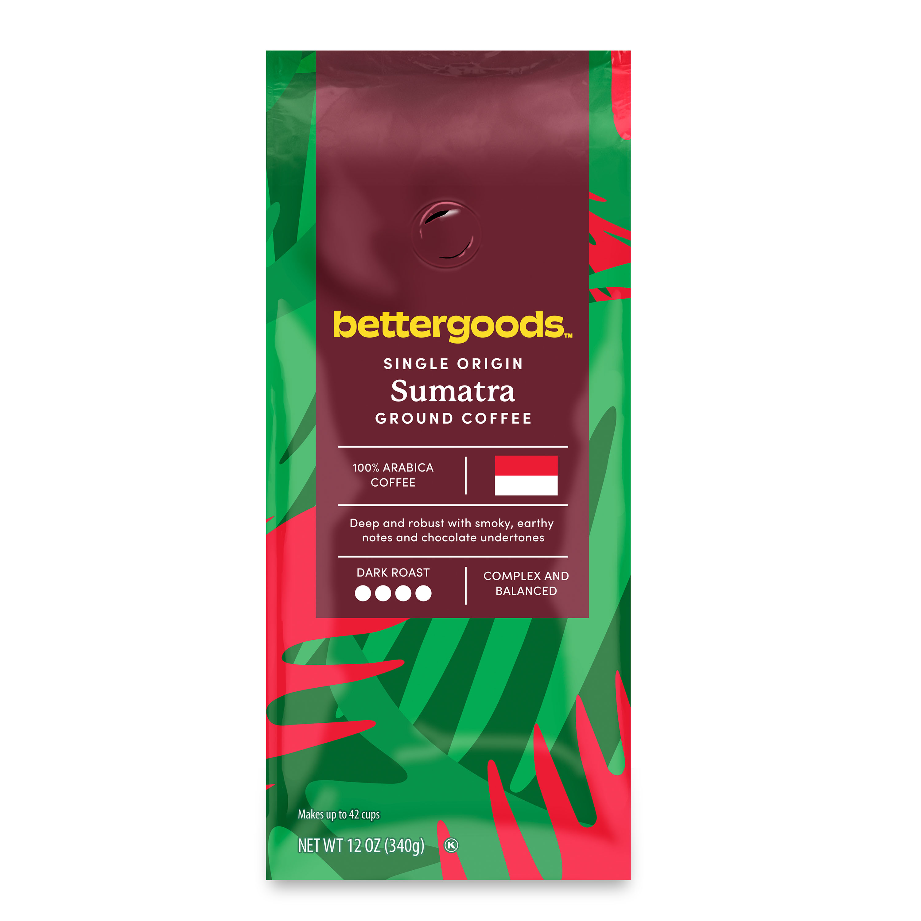 bettergoods Sumatra Single Origin Ground Coffee, Dark Roast,12 oz