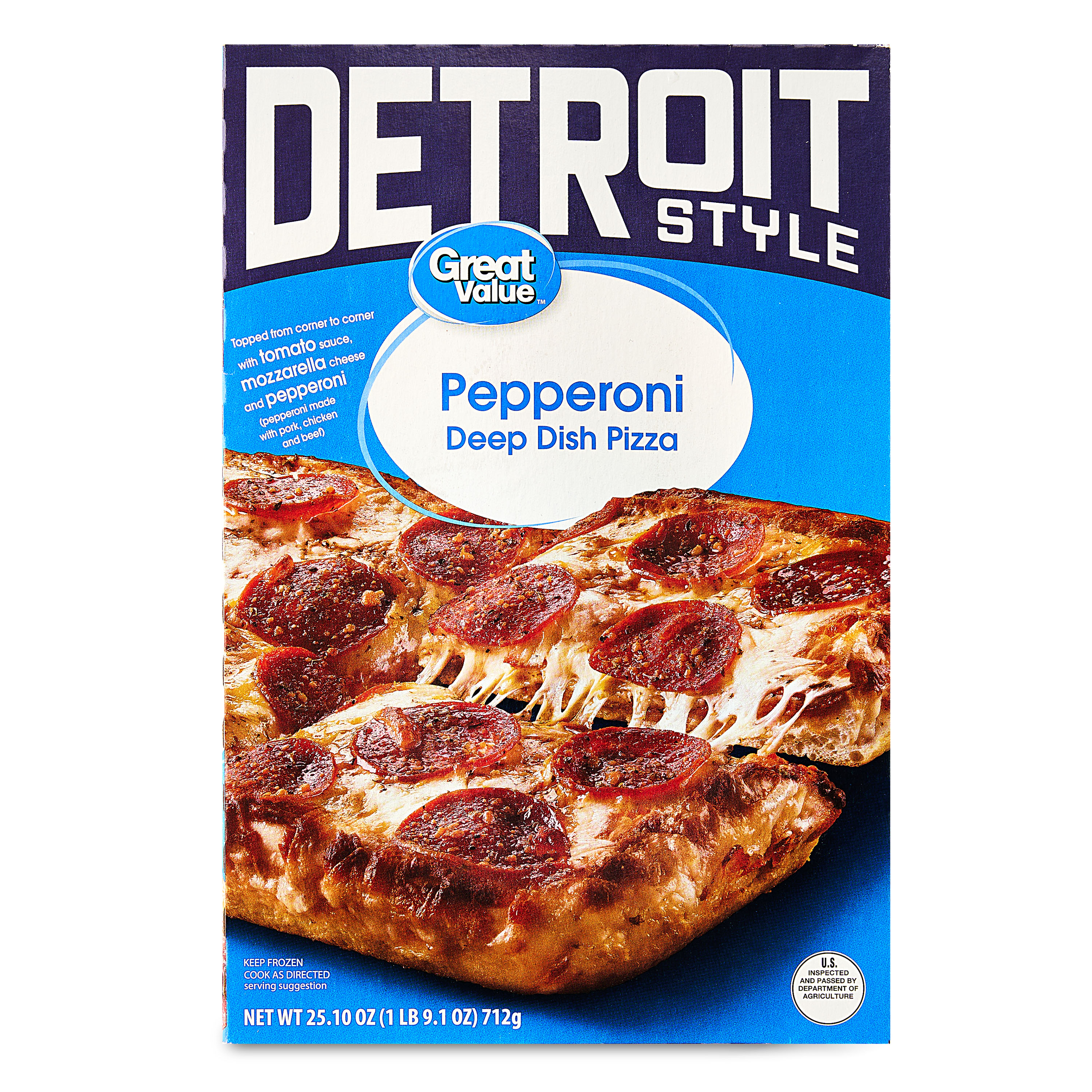 Great Value Detroit-Style Pepperoni Pizza, 25.1 oz (Frozen)