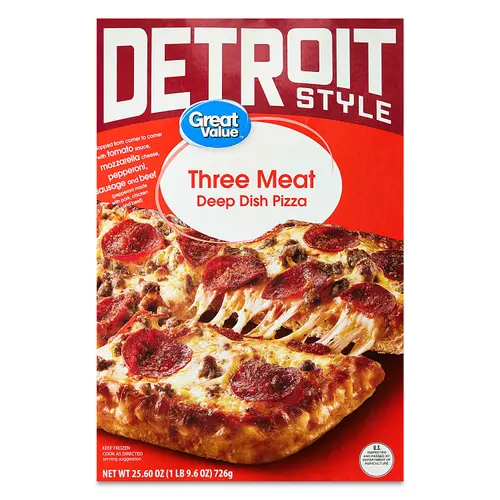 Great Value Detroit-Style 3-Meat Pizza, 25.6 oz (Frozen)