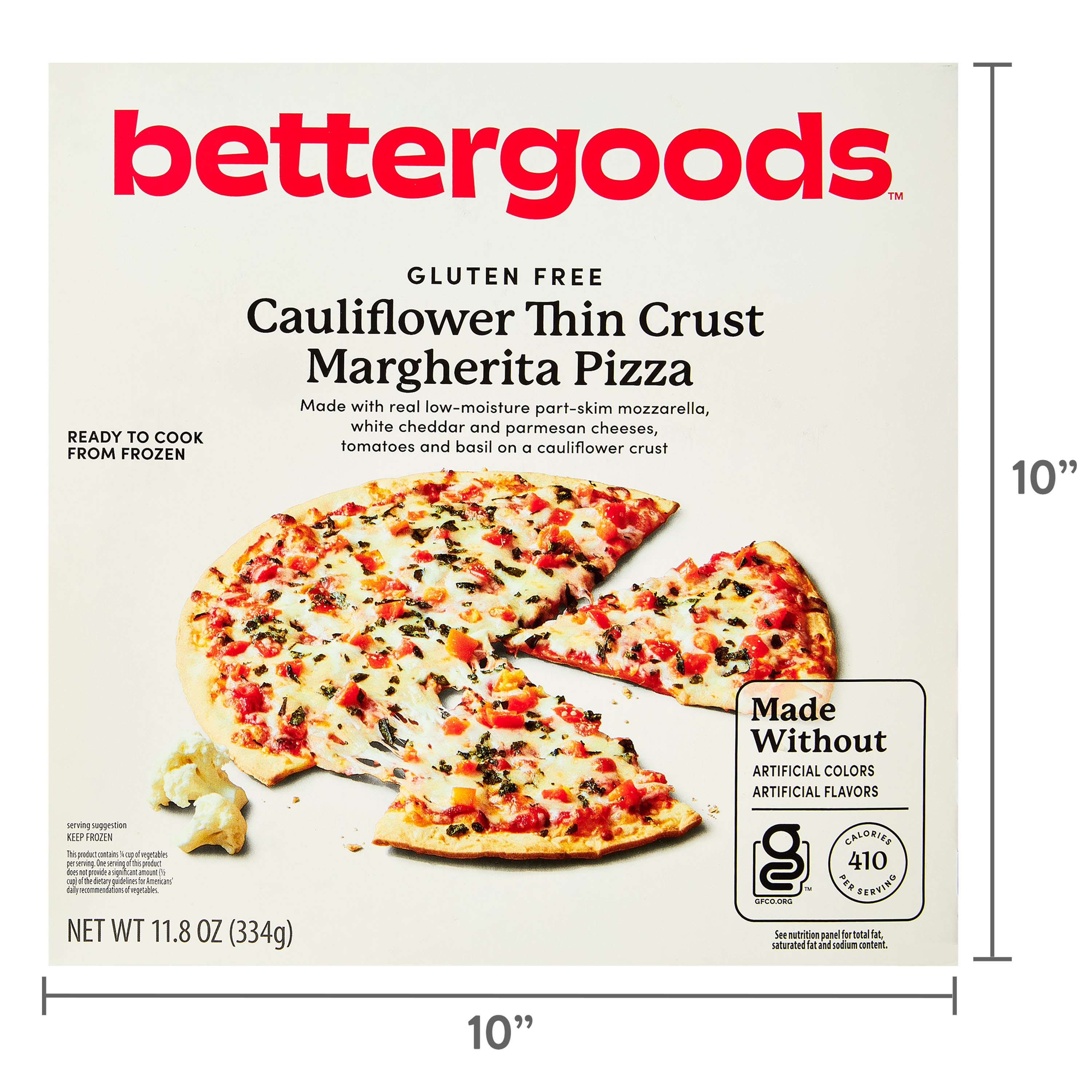 bettergoods Gluten-Free Cauliflower Thin Crust Margherita Pizza, 11.8 oz (Frozen) thumbnail 2