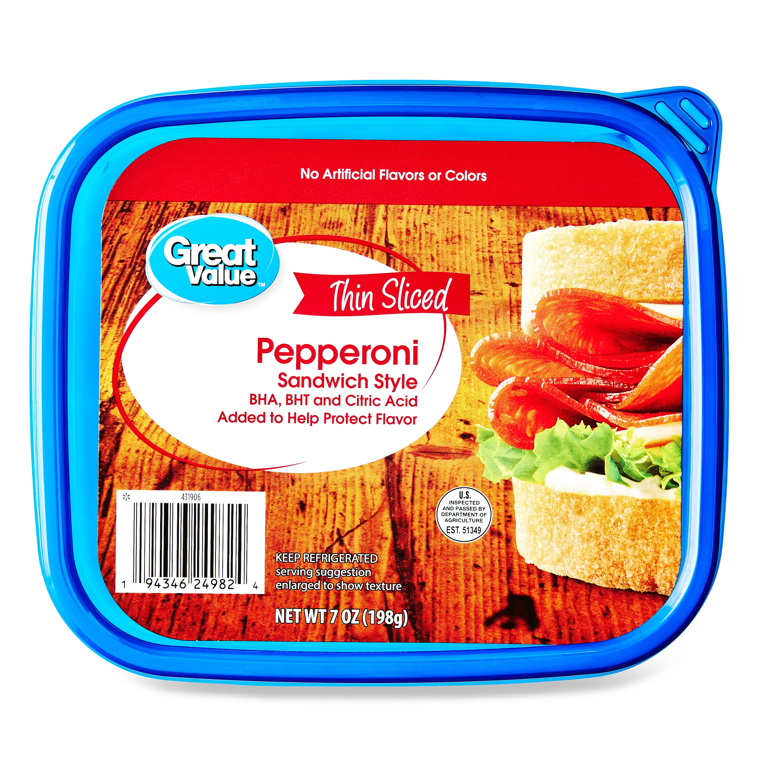 Great Value Thin-Sliced Sandwich-Style Pepperoni, 7 oz