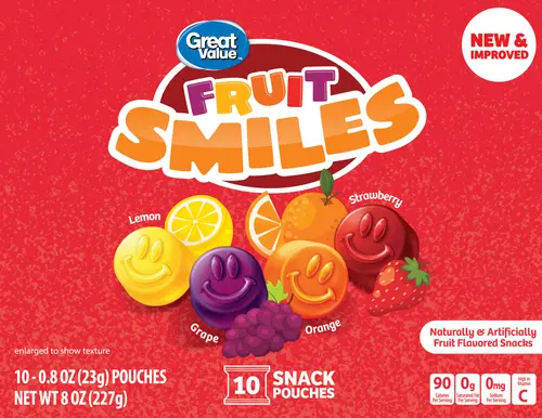 Great Value Fruit Smiles Snack, Original Flavor, 10 Count