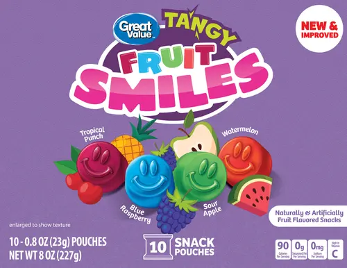 Great Value Fruit Smiles Snacks, Tangy Flavor, 10 Count