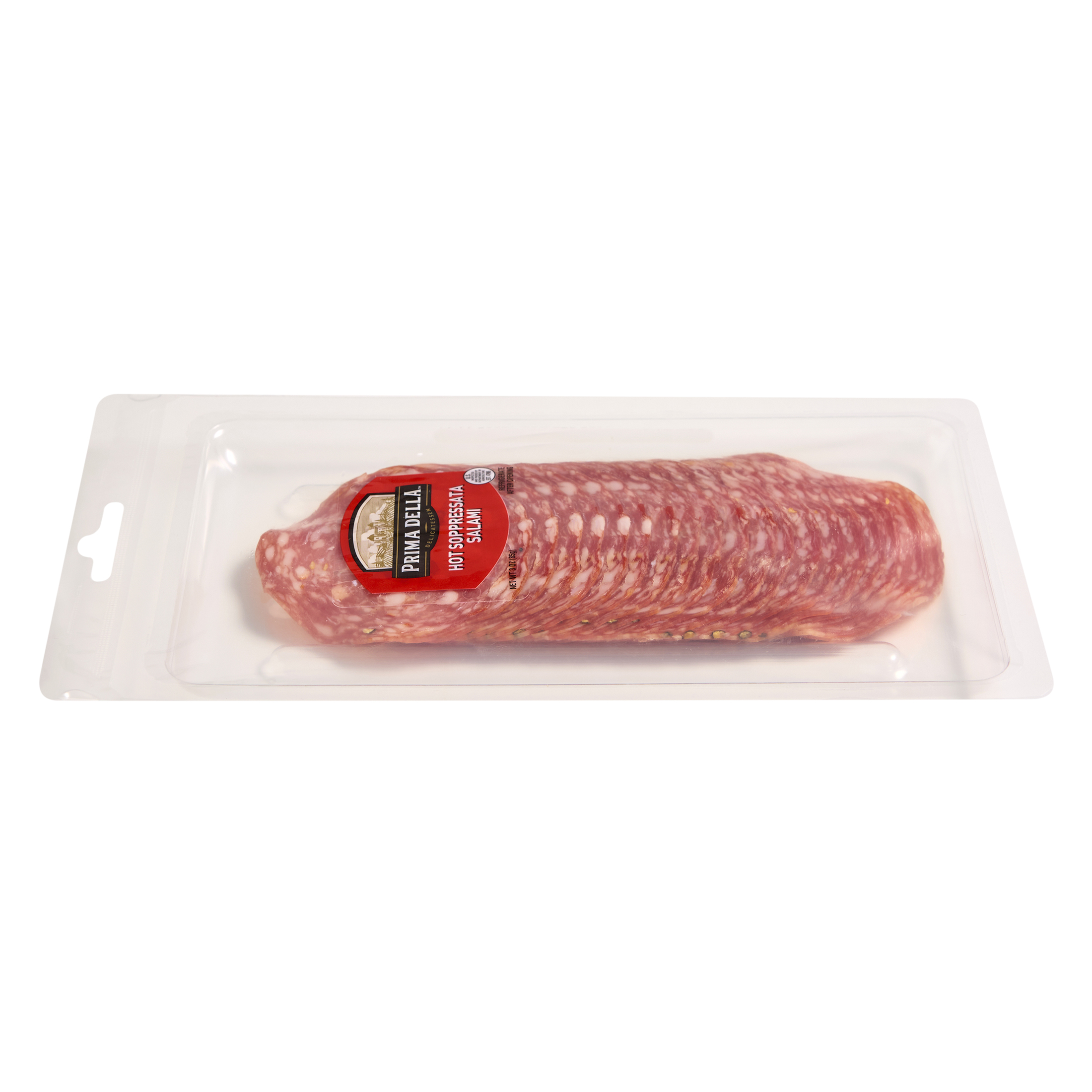 Prima Della Sliced Hot Soppressata Salami, 3oz Plastic Tray Package, Ready to Eat Sliced Charcuterie Meat thumbnail 2