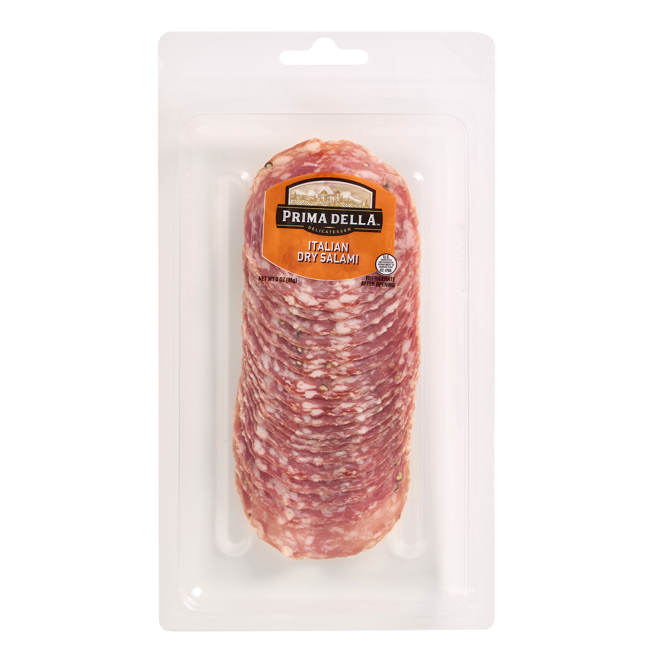 Prima Della Sliced Italian Dry Salami, Plastic Tray Package, Ready to Eat Sliced Charcuterie Meat, 3 oz