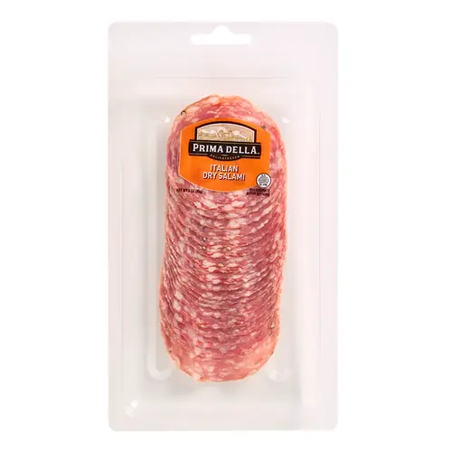 Prima Della Sliced Italian Dry Salami, Plastic Tray Package, Ready to Eat Sliced Charcuterie Meat, 3 oz