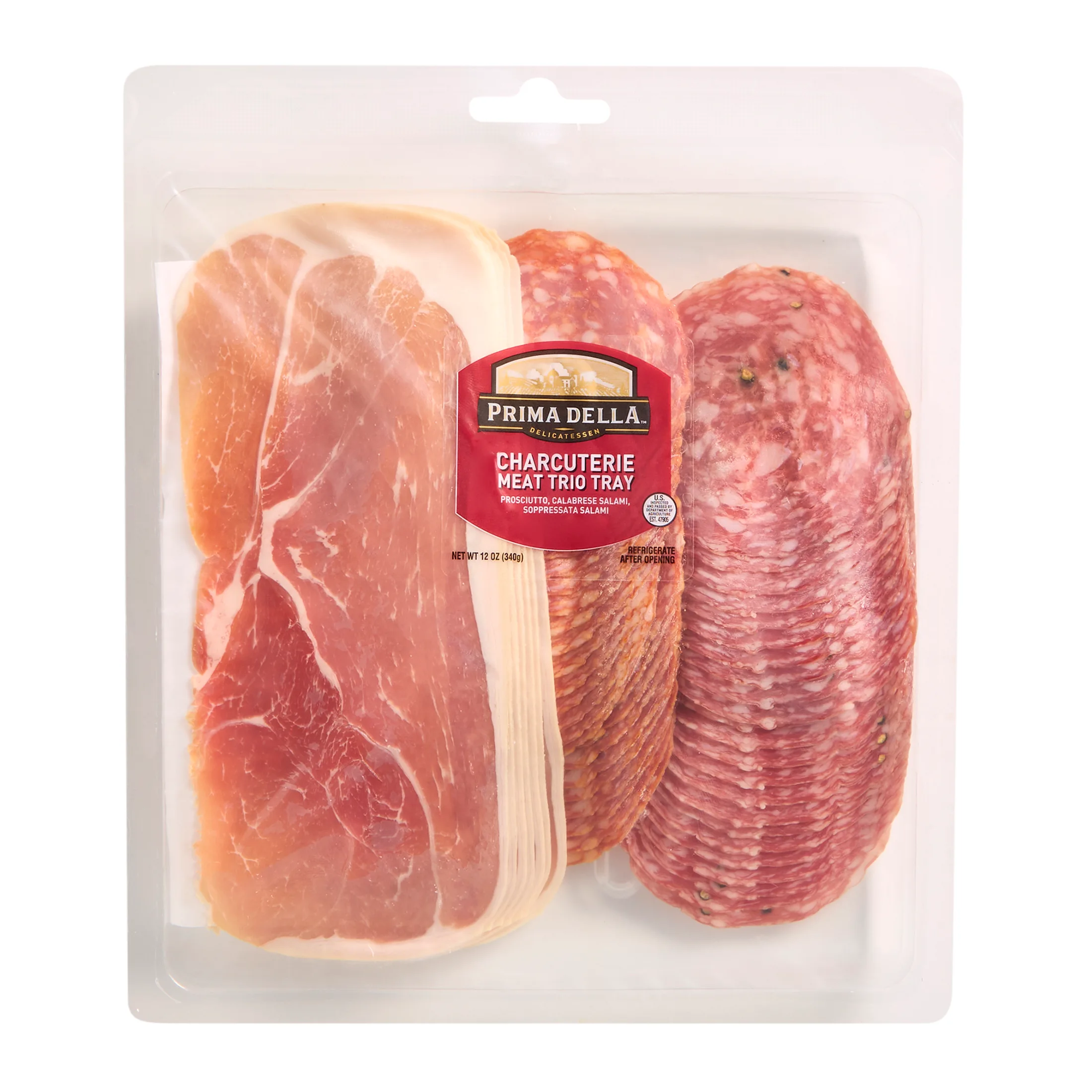 Prima Della Sliced Charcuterie Meat Trio, Plastic Tray Package, Ready to Eat Sliced Charcuterie Meat, 12 oz