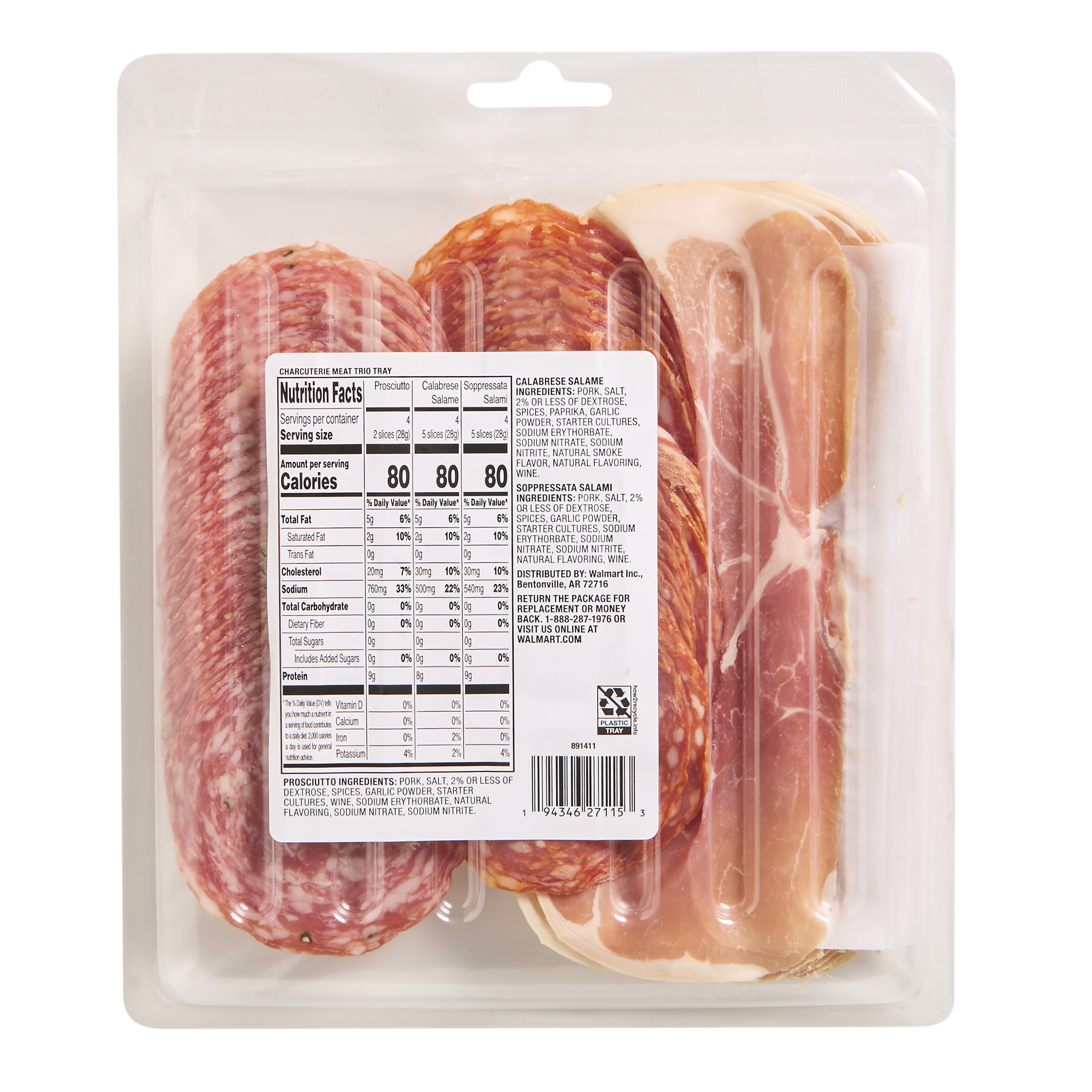 Prima Della Sliced Charcuterie Meat Trio, Plastic Tray Package, Ready to Eat Sliced Charcuterie Meat, 12 oz thumbnail 2