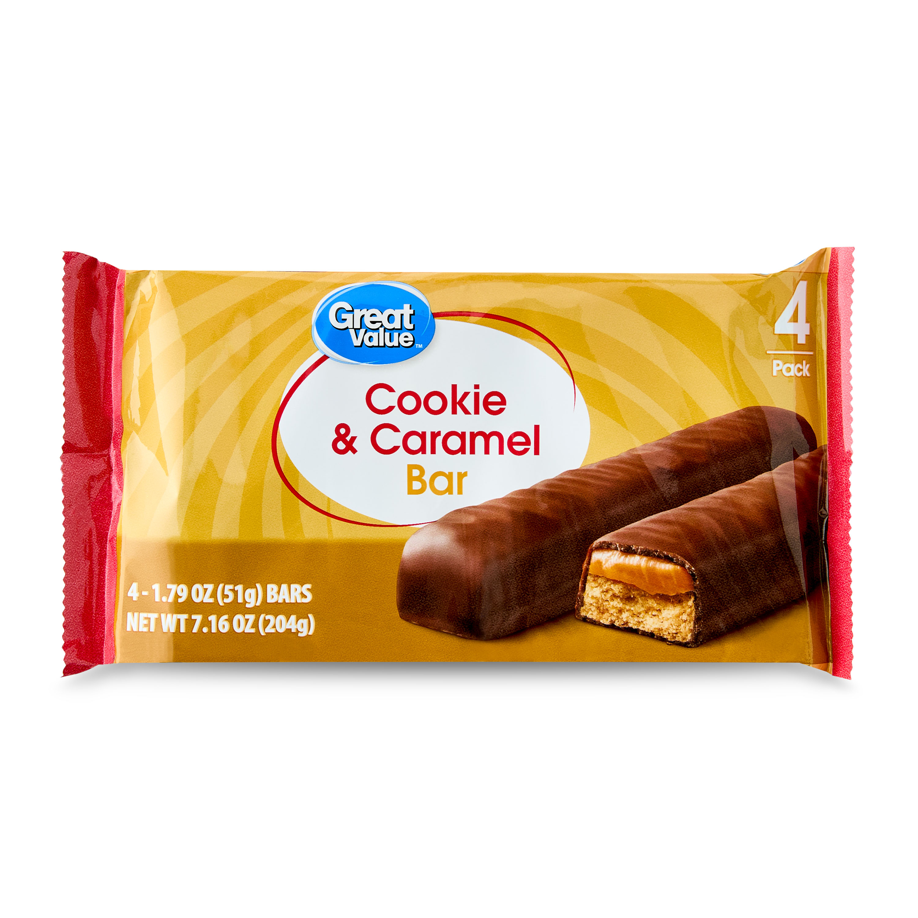 Great Value Cookie & Caramel Bars, 7.16 oz, 4 Pack