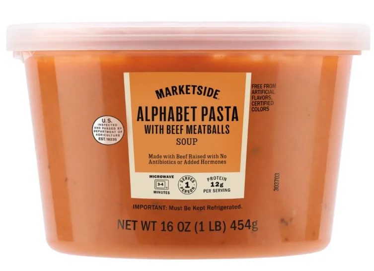 Marketside Alphabet Pasta with Beef Meatballs Soup, Fresh Deli Soup, 16oz Cup