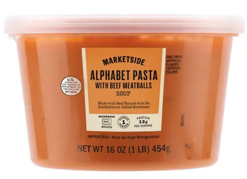 Marketside Alphabet Pasta with Beef Meatballs Soup, Fresh Deli Soup, 16oz Cup
