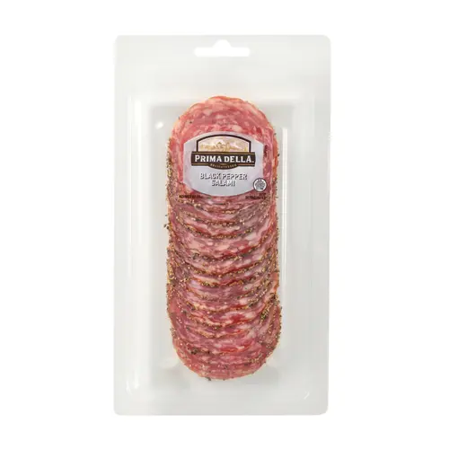 Prima Della Sliced Peppered Salami, 3oz Plastic Tray Package, Ready to Eat Charcuterie Meat