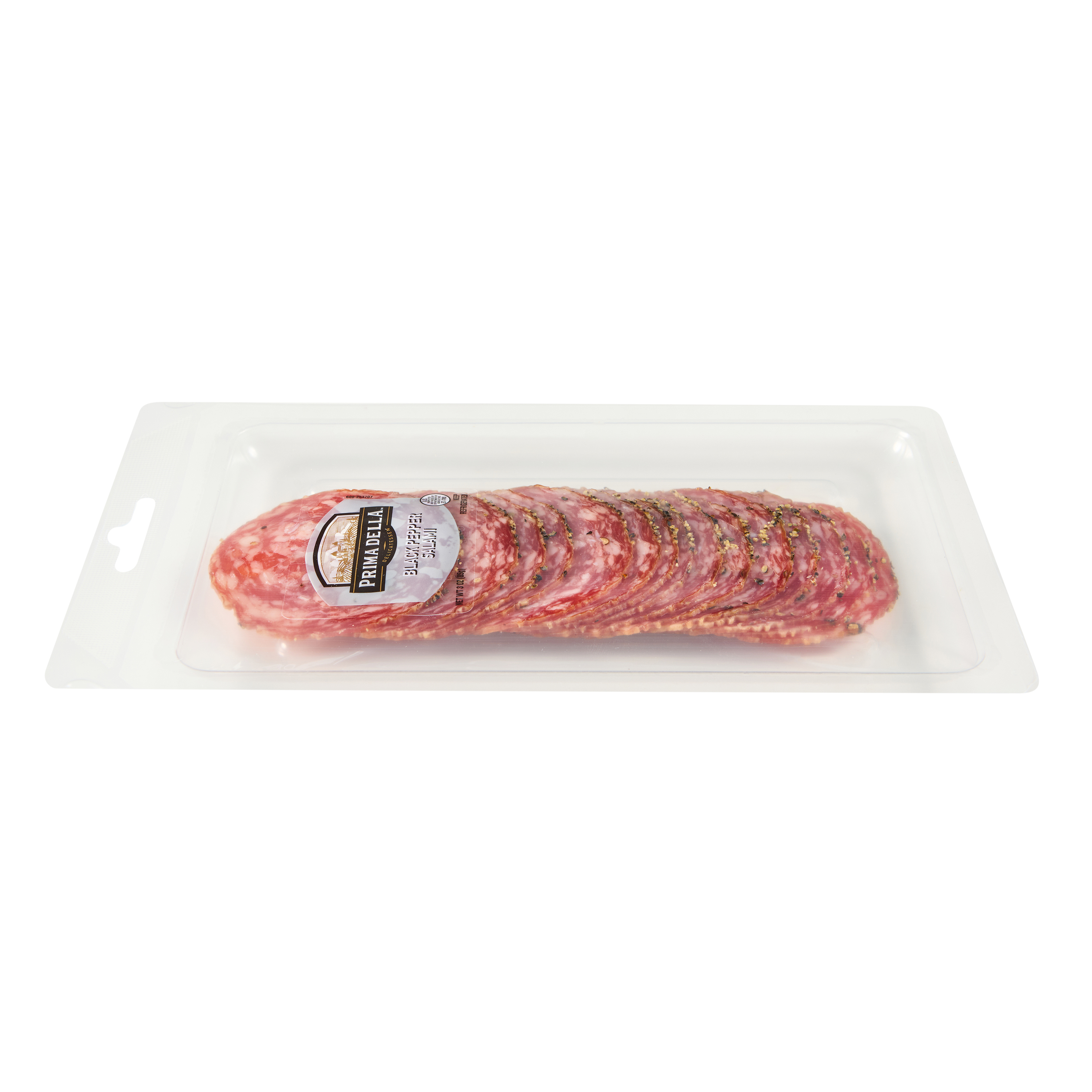 Prima Della Sliced Peppered Salami, 3oz Plastic Tray Package, Ready to Eat Charcuterie Meat thumbnail 2