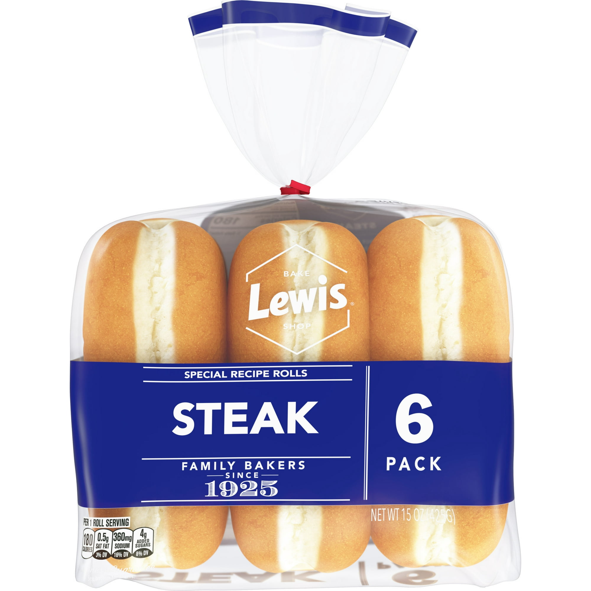 Lewis Bake Shop White Steak Rolls, 15 oz, 6 Count (1 Pack)