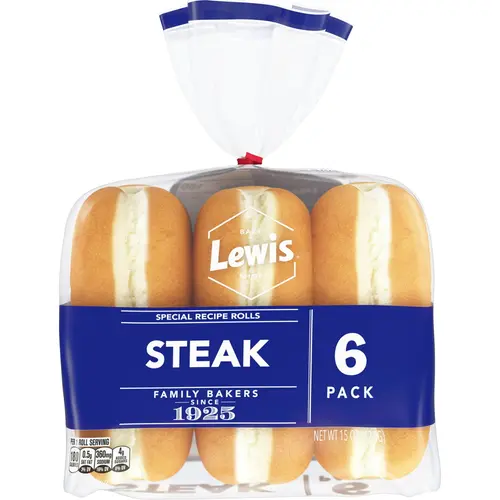 Lewis Bake Shop White Steak Rolls, 15 oz, 6 Count (1 Pack)