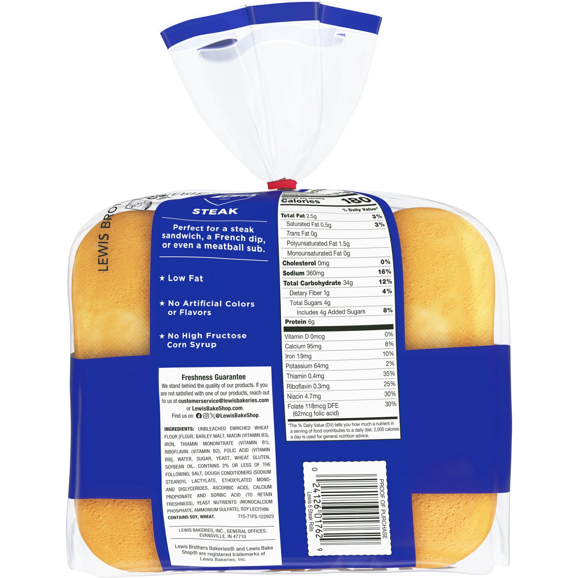 Lewis Bake Shop White Steak Rolls, 15 oz, 6 Count (1 Pack) thumbnail 4