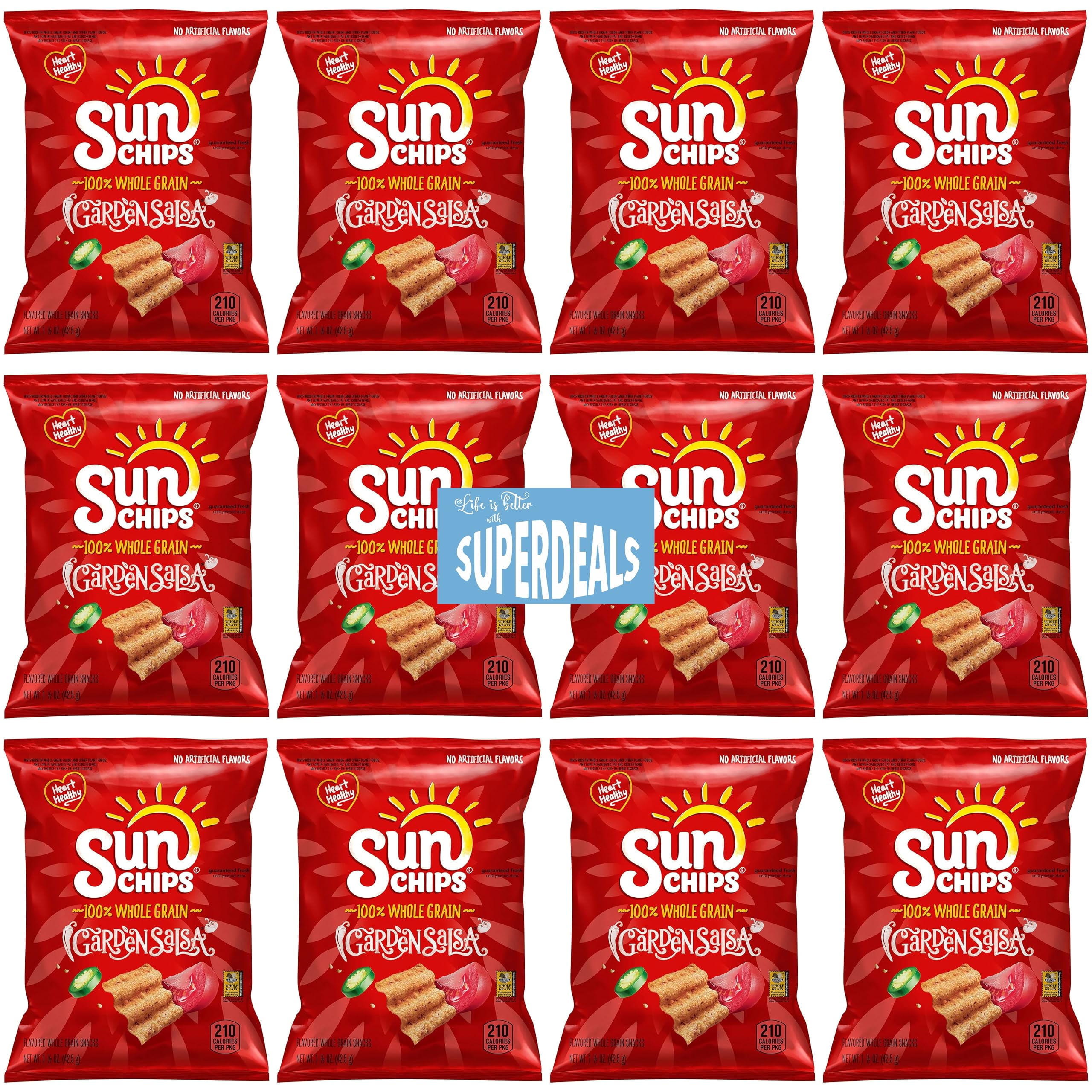 Sun Chips Garden Salsa 100% Whole Grain Value Pack Bundled by SUPERDEALS | 1.5 Oz Bag | Garden Salsa | Pack of 12 with mystery g
