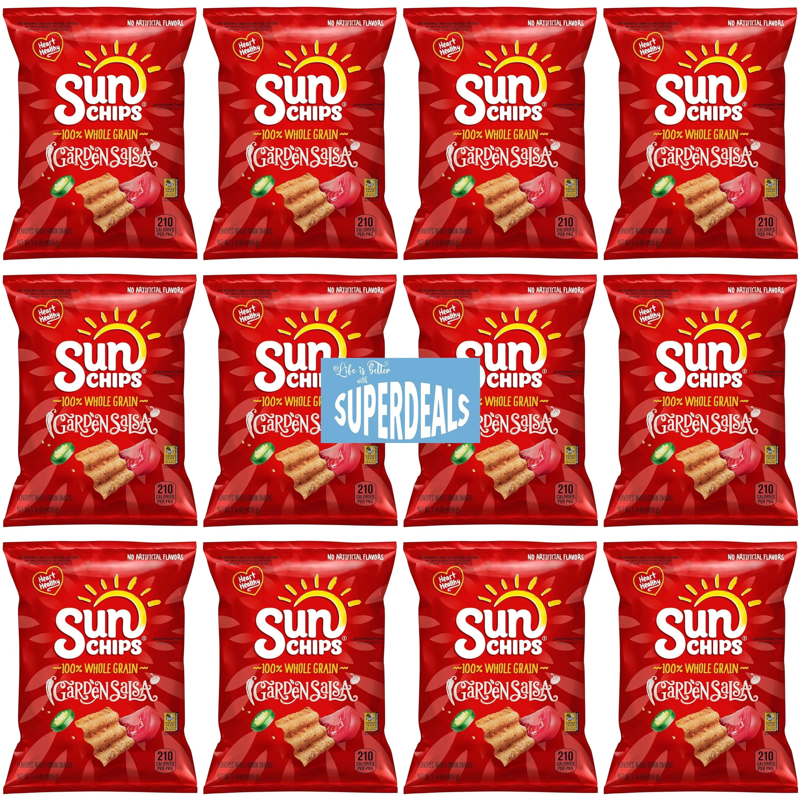 Sun Chips Garden Salsa 100% Whole Grain Value Pack Bundled by SUPERDEALS | 1.5 Oz Bag | Garden Salsa | Pack of 12 with mystery g