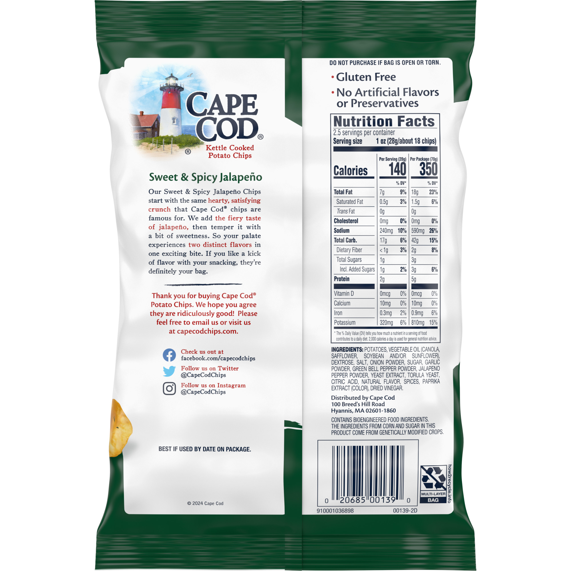 Cape Cod Potato Chips, Sweet & Spicy Jalapeno Kettle Chips, 2.5 oz thumbnail 3