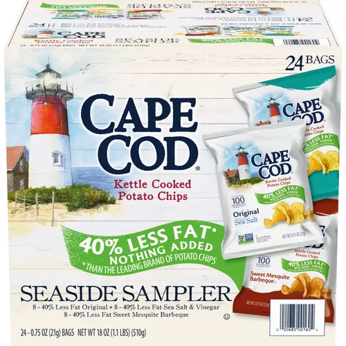 Cape Cod Potato Chips, Red. Fat Potato Chips, Variety Pack, 24 Ct