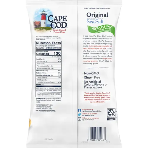 Cape Cod Potato Chips, Less Fat Original Kettle Chips, 14 oz thumbnail 3