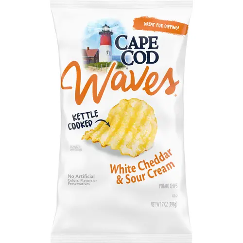 Cape Cod Waves Potato Chips, Wavy Cut White Cheddar & Sour Cream Kettle Chips, 7 oz