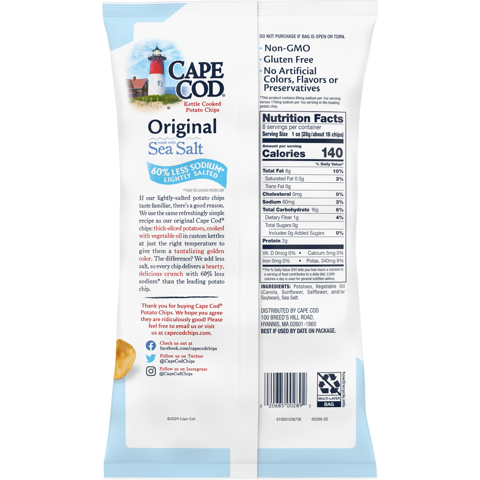 Cape Cod Potato Chips, Lightly Salted Original Kettle Chips, 8 oz thumbnail 3