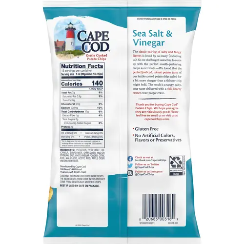 Cape Cod Potato Chips, Sea Salt & Vinegar Kettle Chips, 13 oz thumbnail 3