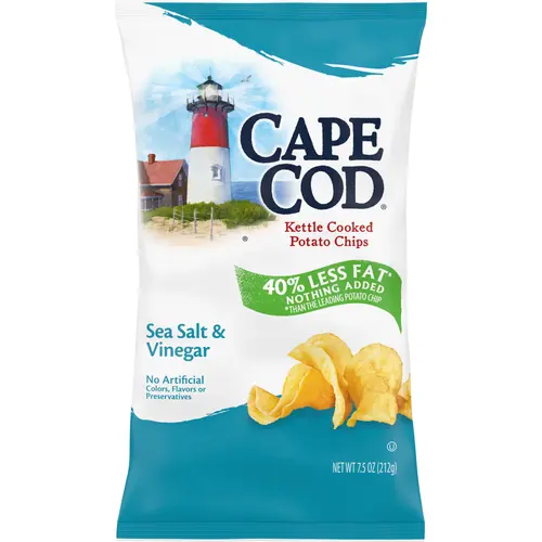 Cape Cod Less Fat Salt & Vinegar Chips, 7.5 oz Bag